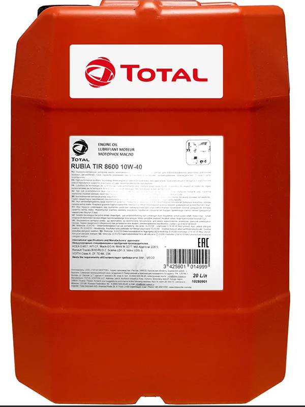 Масло моторное Total Rubia TIR 8600 10W40 синтетическое 20л. 10280901 (1шт/уп)
