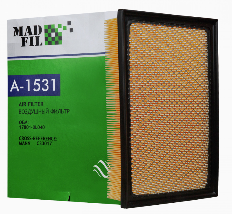 Фильтр воздушный MADFIL A-1032 (A-1531) TOYOTA (17801-OT060,17801-OL050) Fortuner,HiLux С металличе.